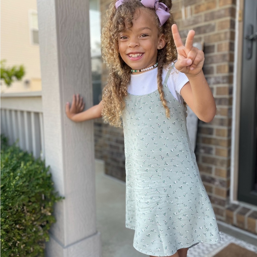 Floral Kids Dress in Light Green